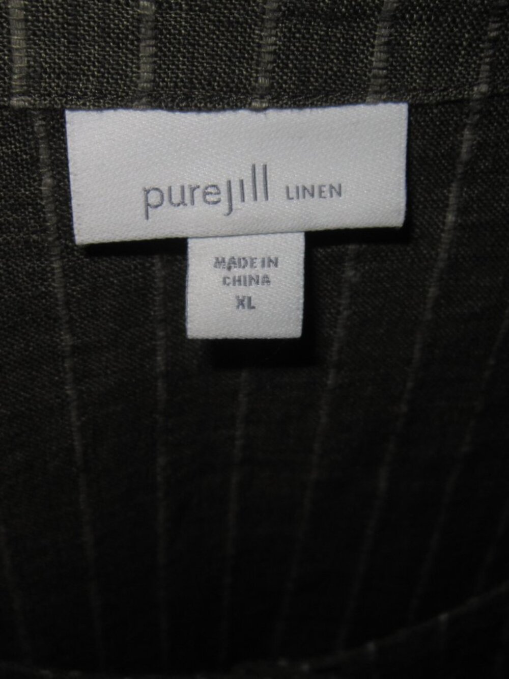 Pure J.Jill XL 100% Linen Tunic Top Shirt Blouse Striped Big Pockets Green White - Picture 3 of 3